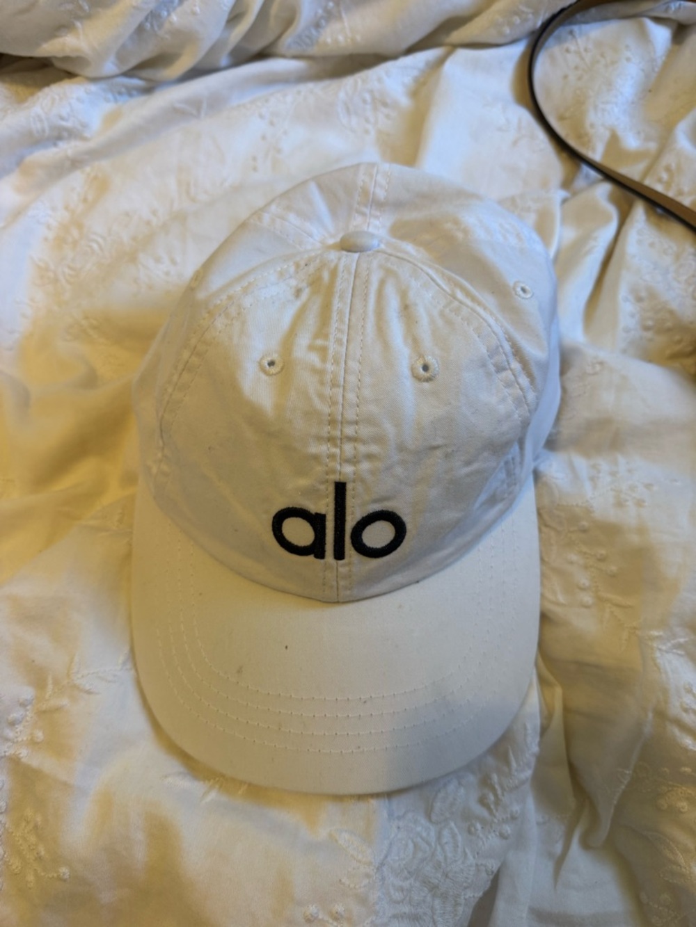 ALO Yoga White Baseball Cap with Black Logo